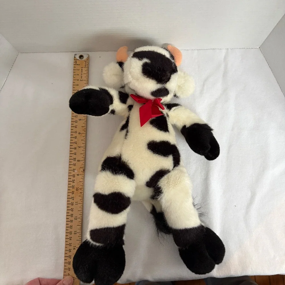 Manhattan Toy Plush Cow Stuffed Animal Horns Black White Farm Animal Toy 2000‎